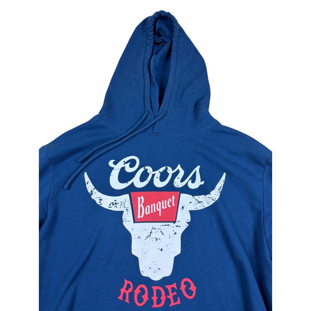 Coors Banquet Rodeo Hoodie Mens Medium Navy Blue Steer Graphic Beer Sweatshirt